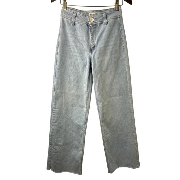 Sz 2 OAT New York Light Wash High Rise Wide Leg Jeans Raw Hem Denim Minimalist - Picture 1 of 7